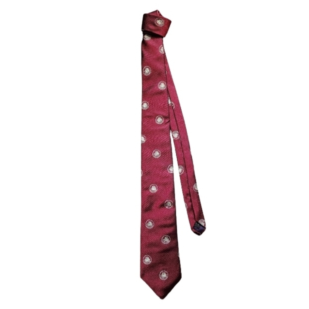 Limited Editions Vintage Burgundy Silk Maritime‎ Tie Sailboat Crest Made in USA